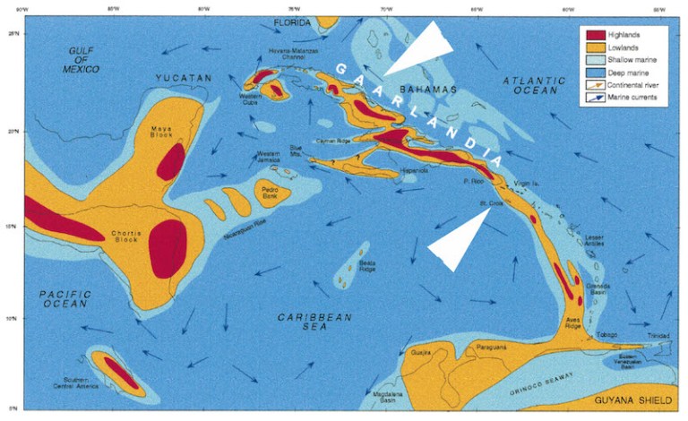 Reconstruction of GAARlandia. Modified from Iturralde-Vinent and MacPhee (1999:fig 6).