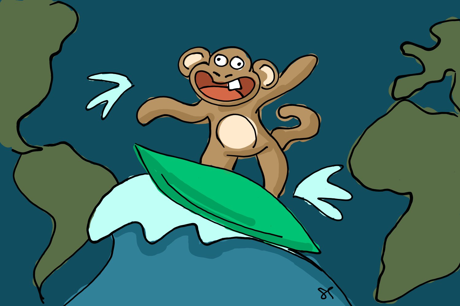 Cartoon rafting monkey
